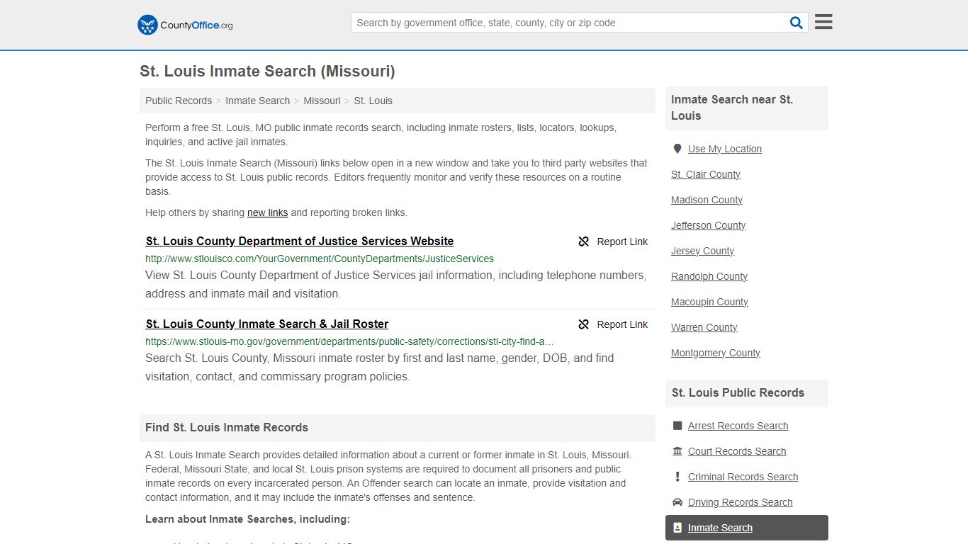 Inmate Search - St. Louis, MO (Inmate Rosters & Locators) - County Office